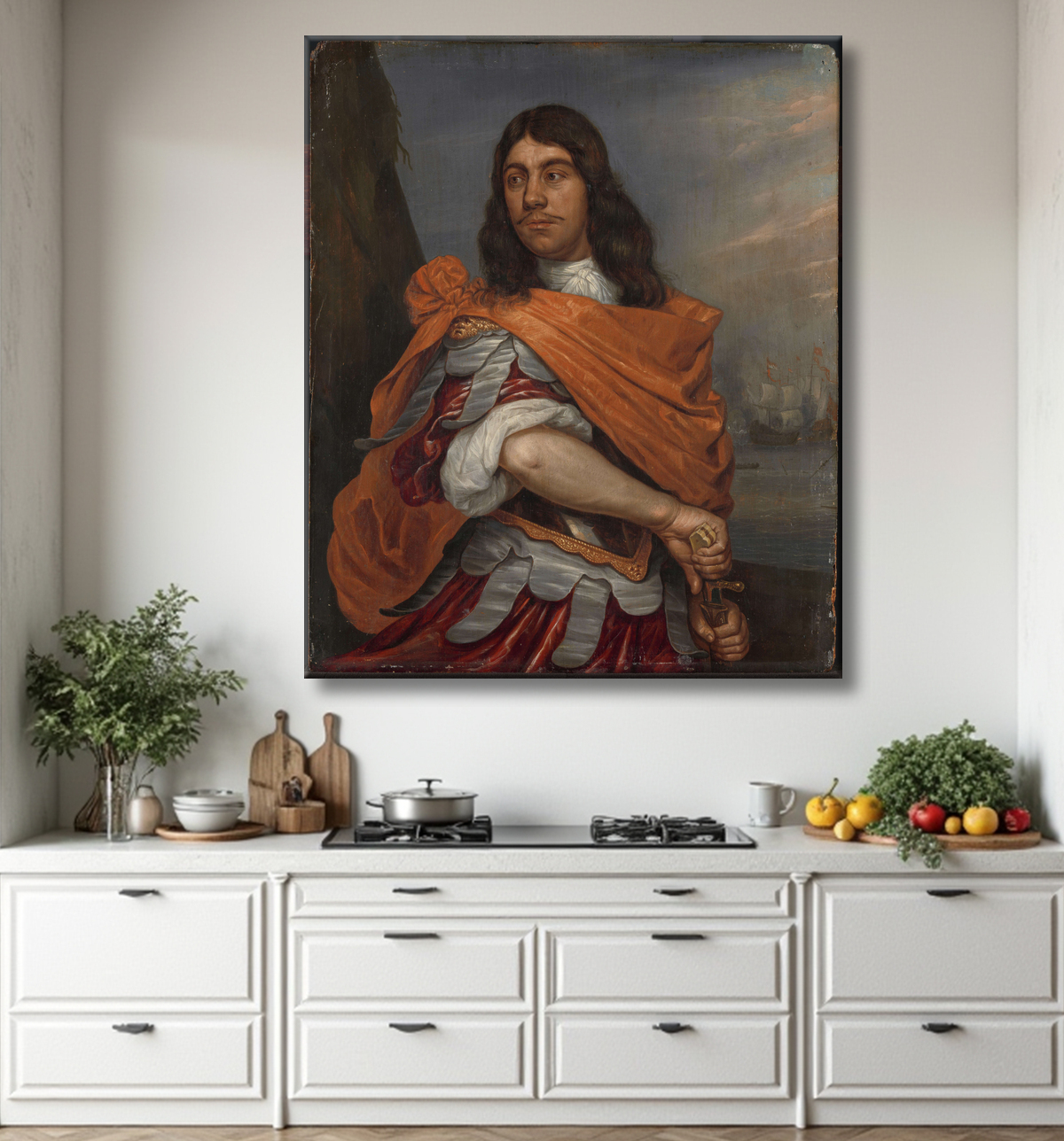 Reproduction Portrait du lieutenant-amiral Cornelis Tromp en costume romain de Abraham Evertsz. van Westerveld avec decor