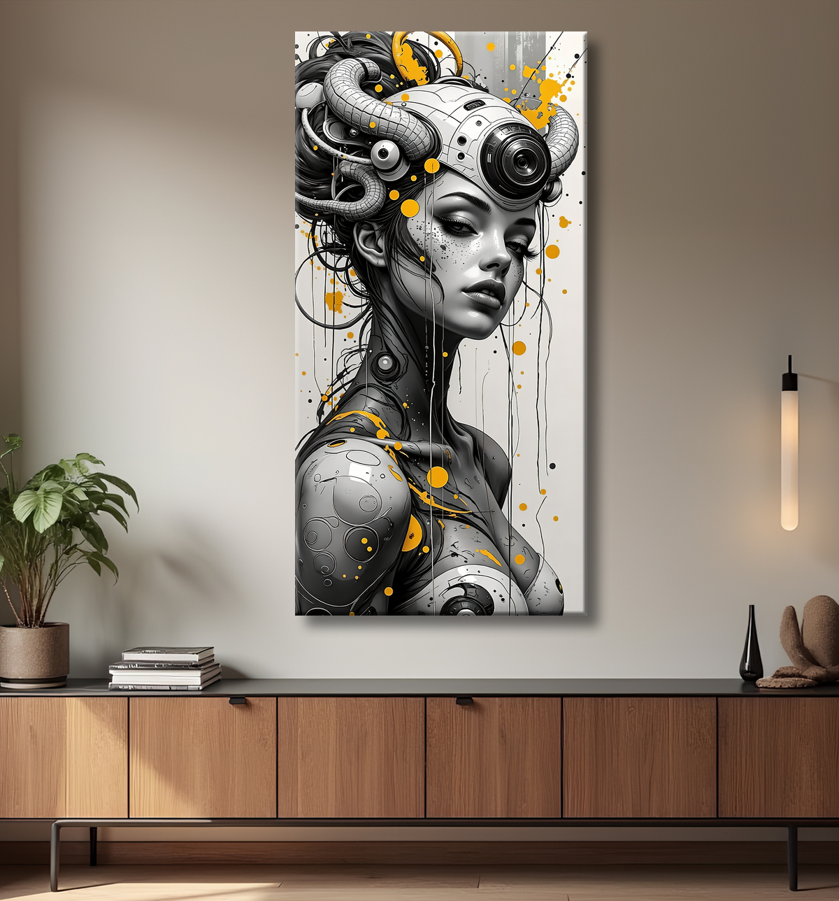 Tableau portrait féminin fantastique gothique inspiration japonaise avec decor