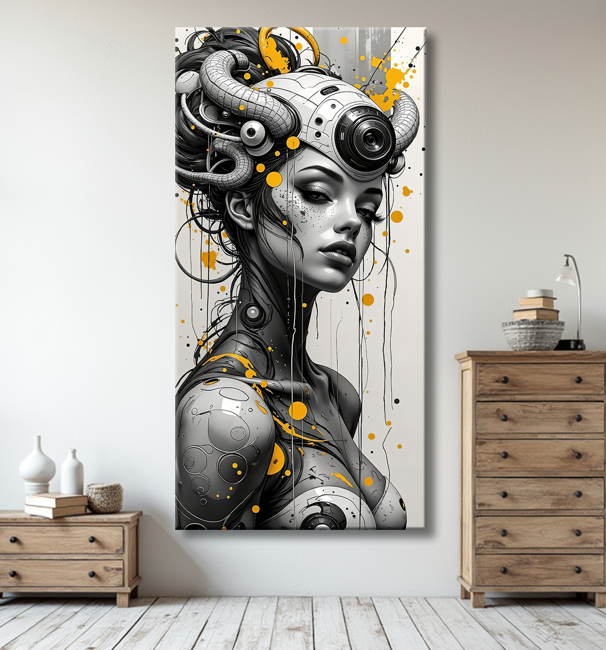 Tableau portrait féminin fantastique gothique inspiration japonaise avec decor