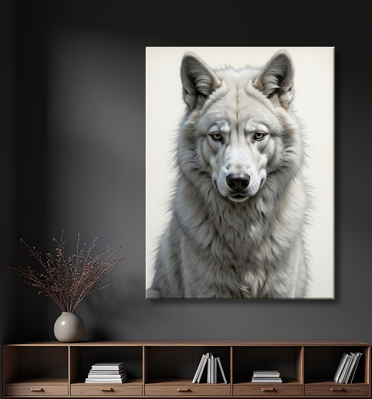 Tableau loup sur fond clair - Portrait photo artistique avec decor