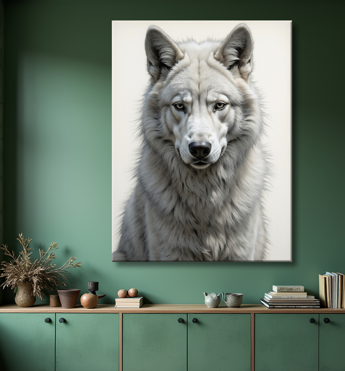 Tableau loup sur fond clair - Portrait photo artistique avec decor