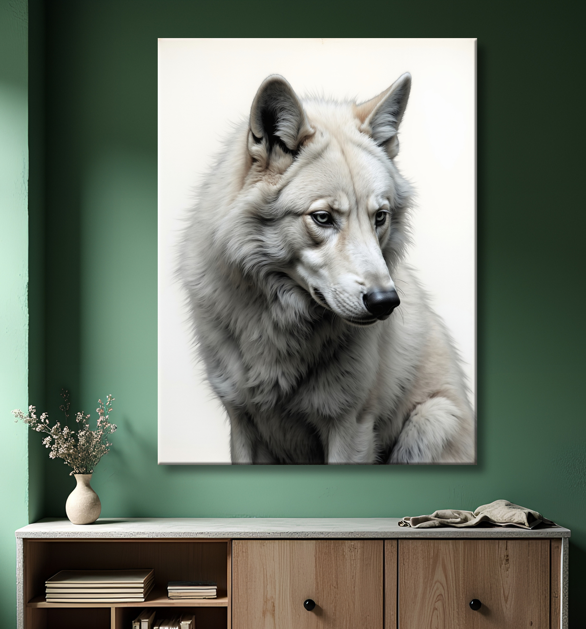 Tableau loup sur fond clair - Portrait photo artistique avec decor