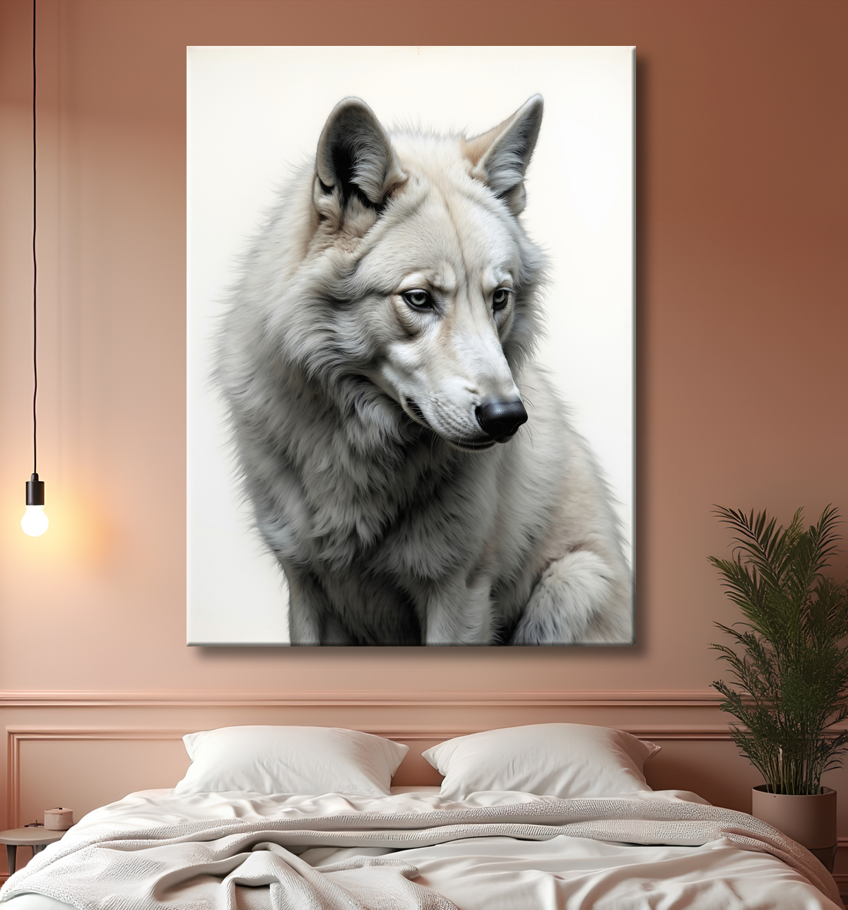 Tableau loup sur fond clair - Portrait photo artistique avec decor