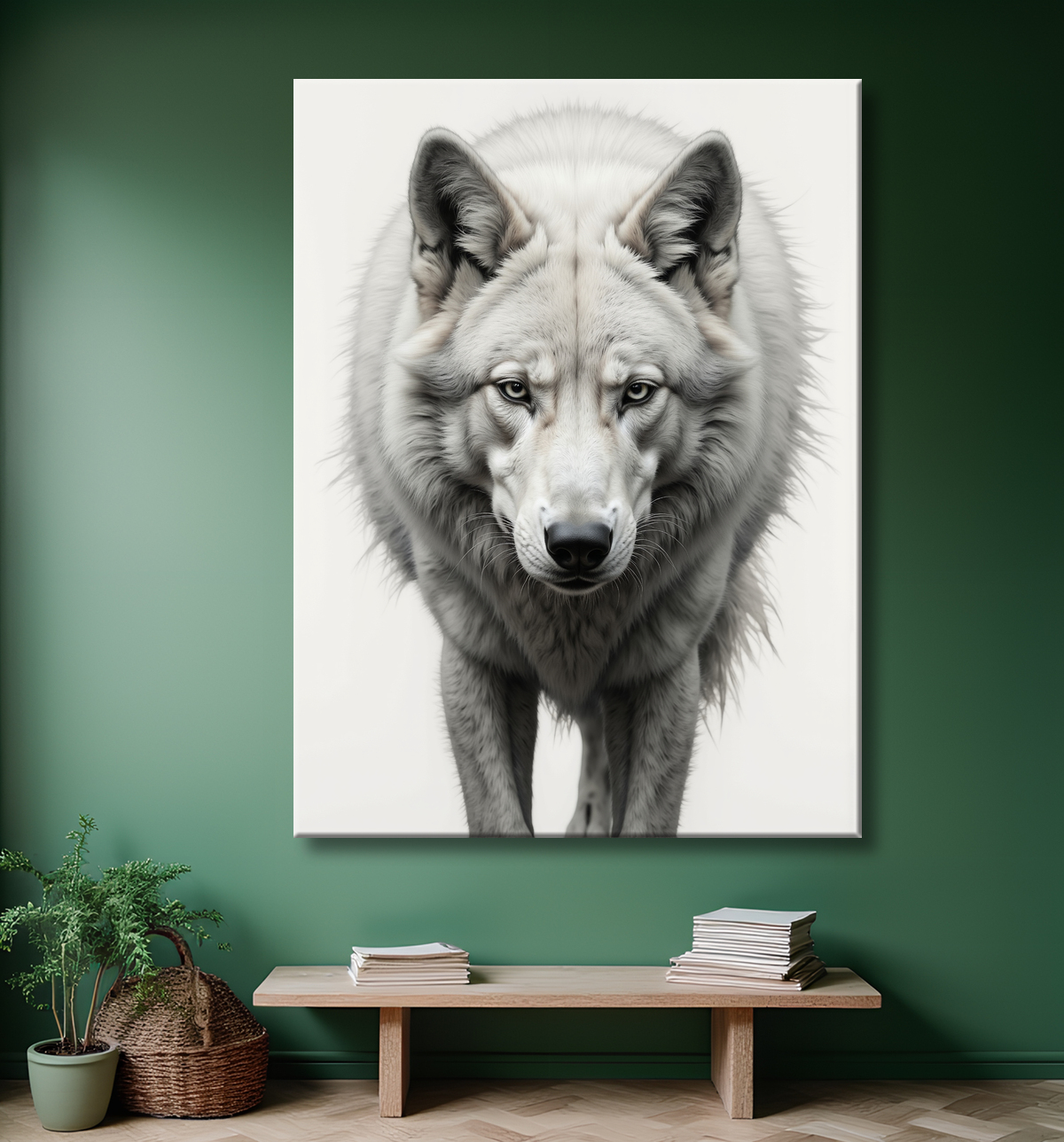 Tableau loup sur fond clair - Portrait photo artistique avec decor