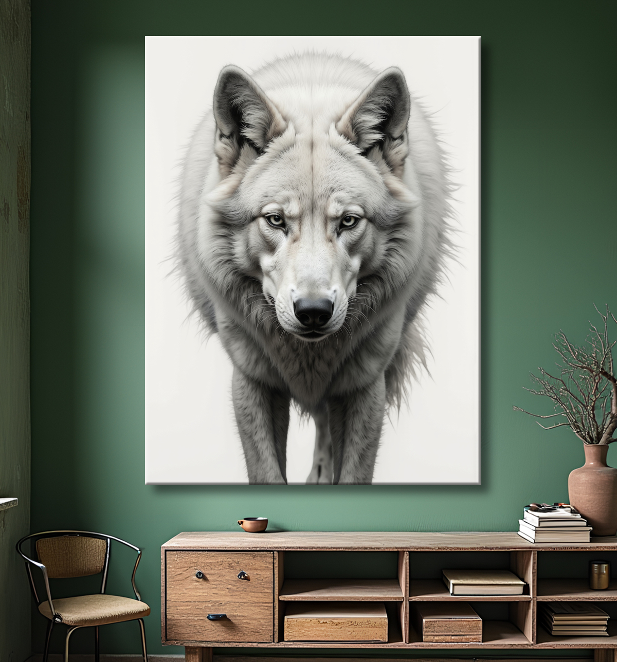 Tableau loup sur fond clair - Portrait photo artistique avec decor