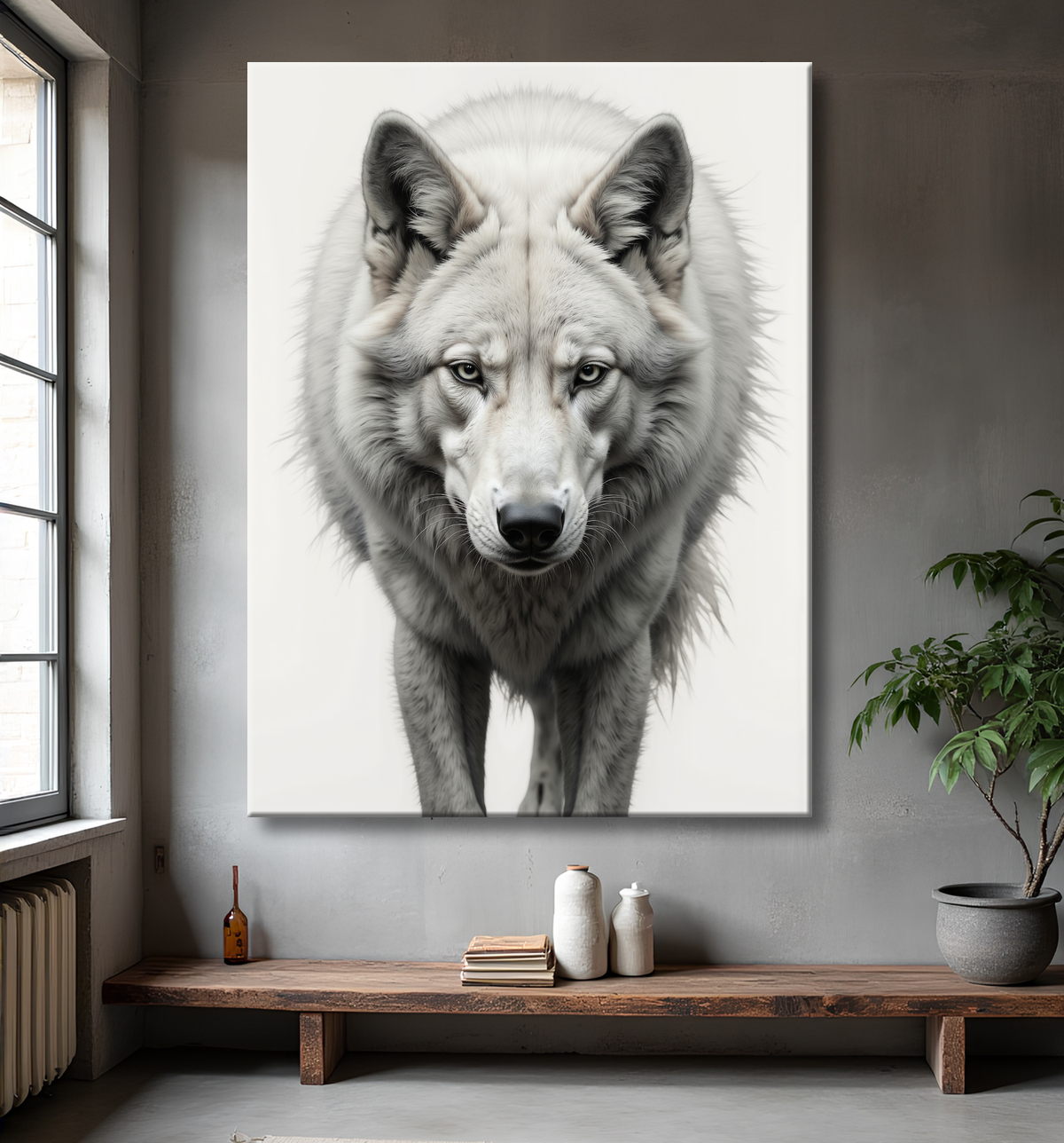 Tableau loup sur fond clair - Portrait photo artistique avec decor
