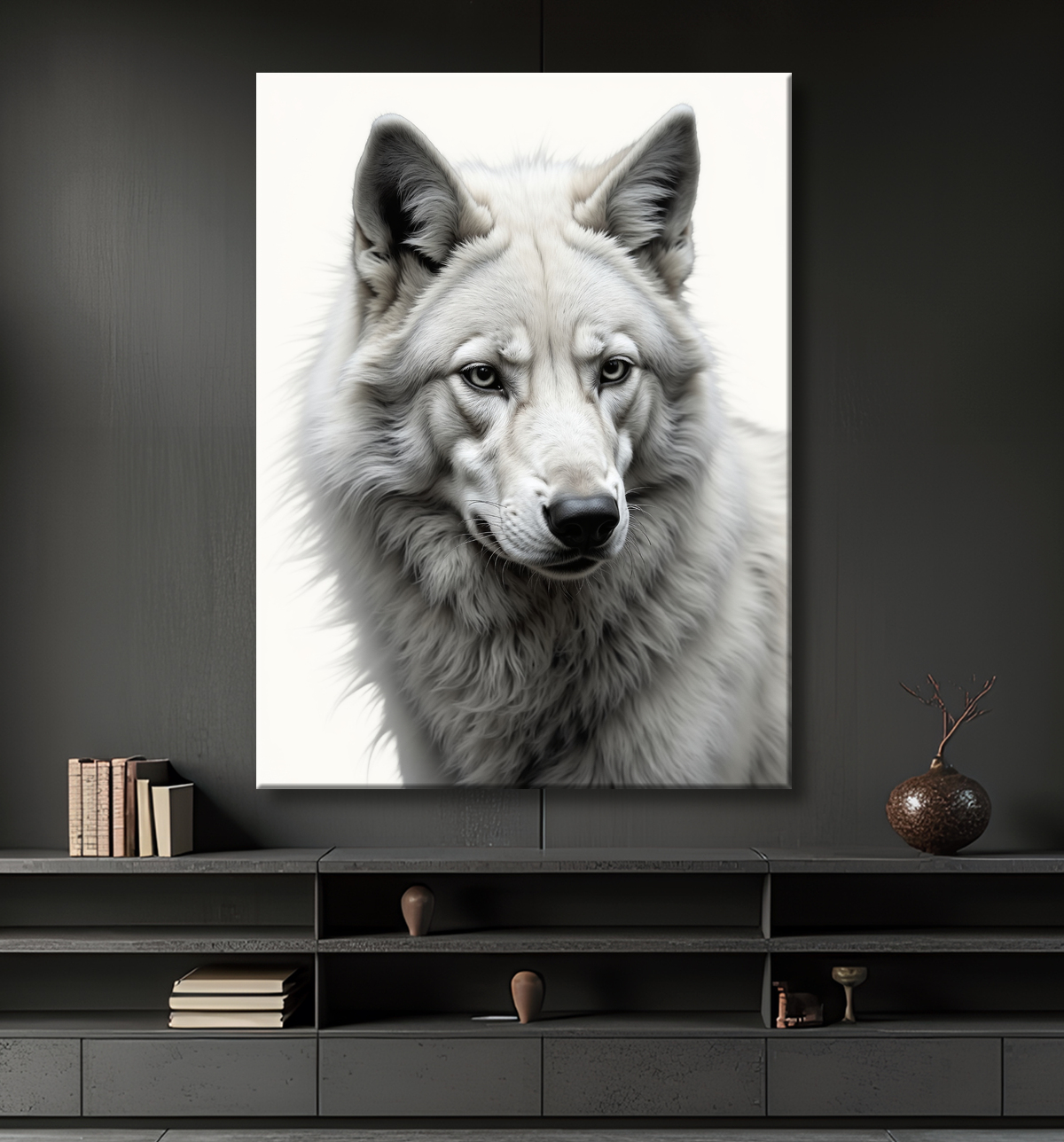 Tableau loup sur fond clair - Portrait photo artistique avec decor
