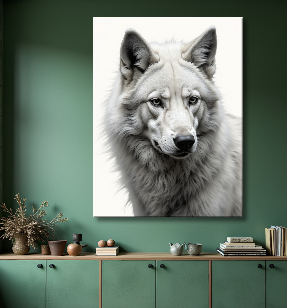 Tableau loup sur fond clair - Portrait photo artistique avec decor