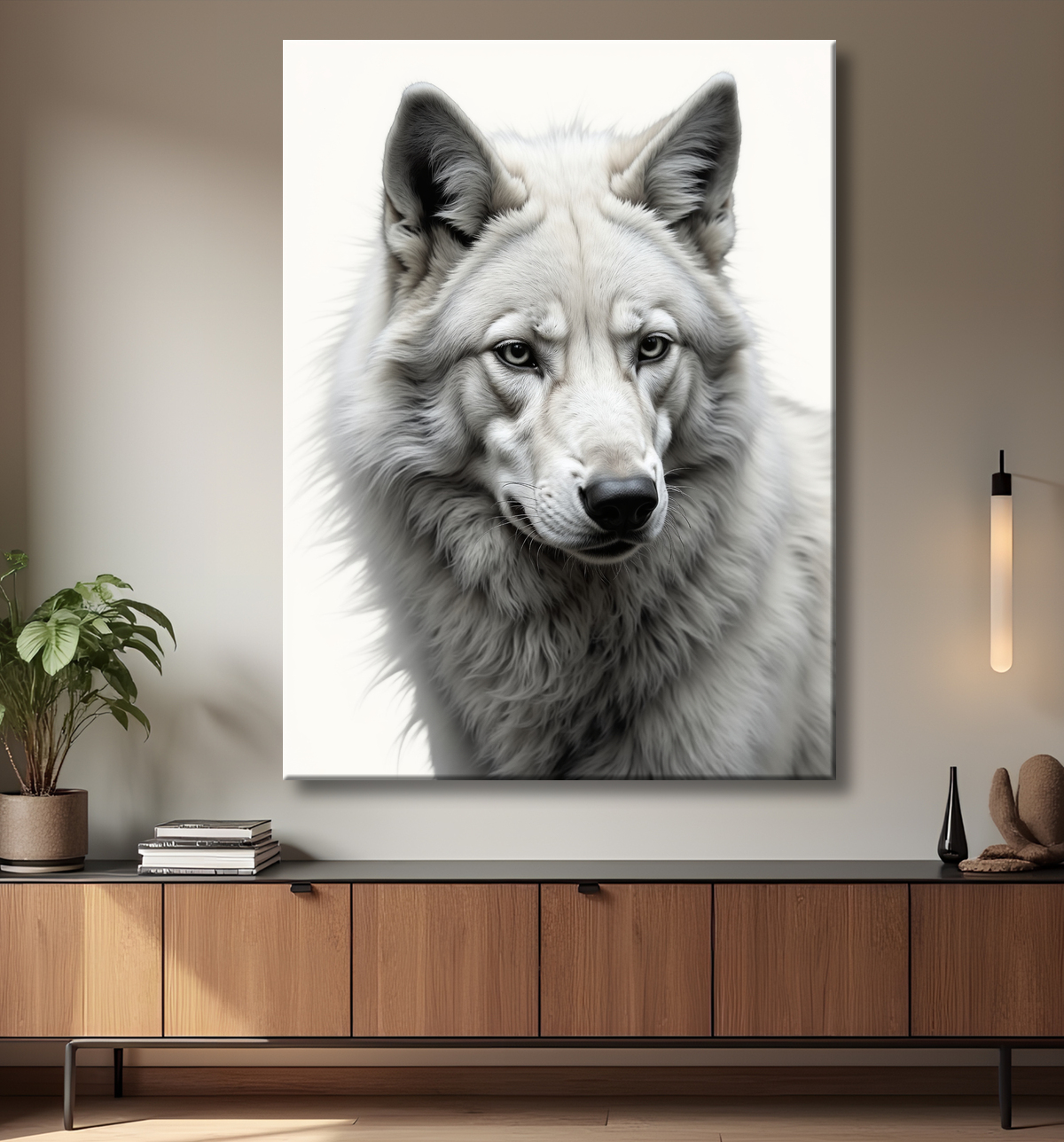 Tableau loup sur fond clair - Portrait photo artistique avec decor
