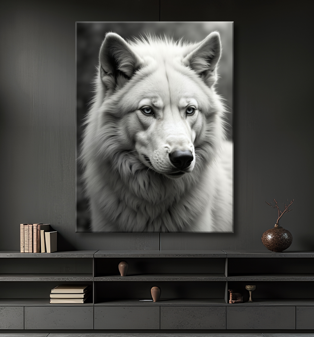 Tableau loup sur fond clair - Portrait photo artistique avec decor