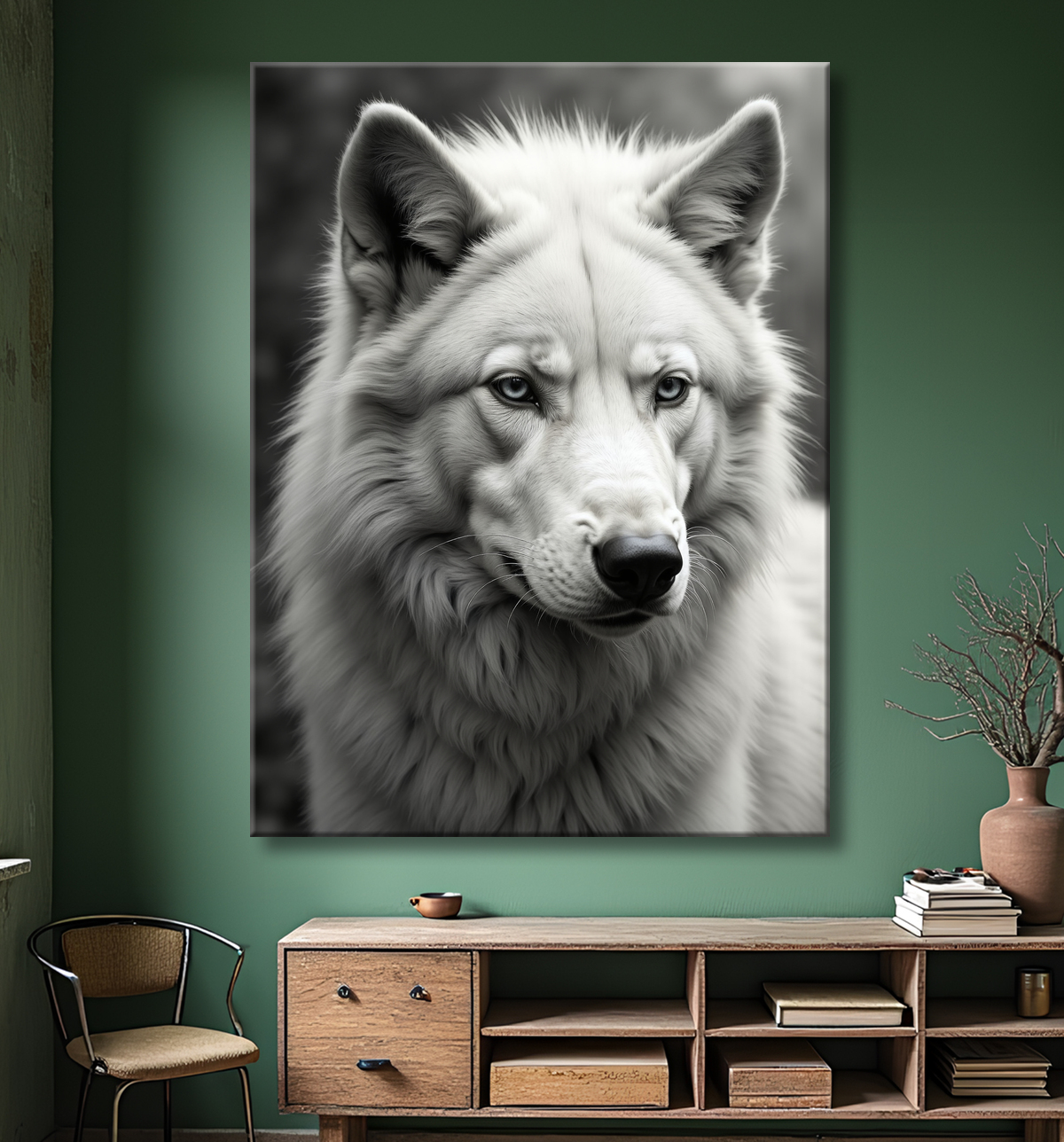 Tableau loup sur fond clair - Portrait photo artistique avec decor