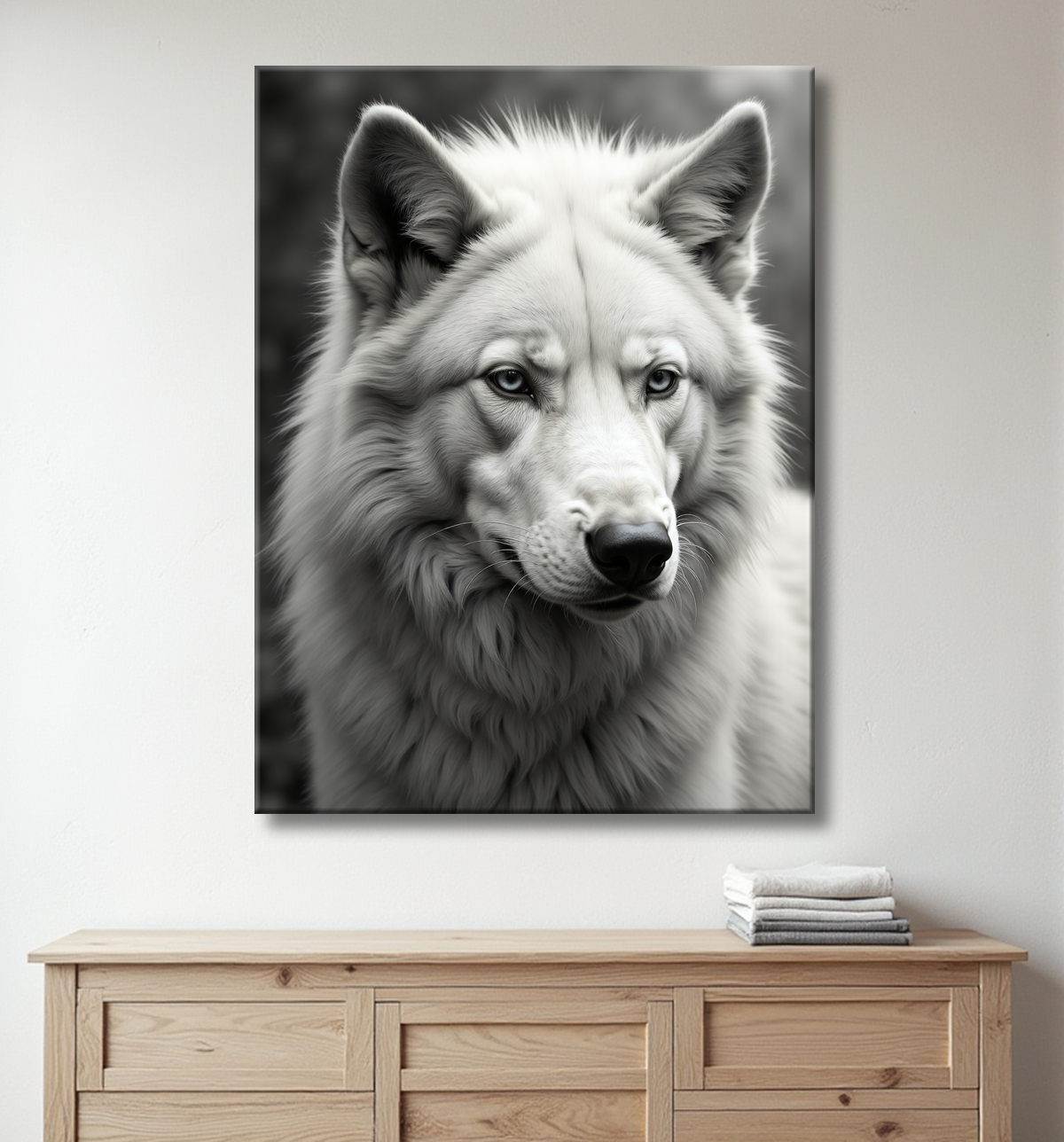 Tableau loup sur fond clair - Portrait photo artistique avec decor