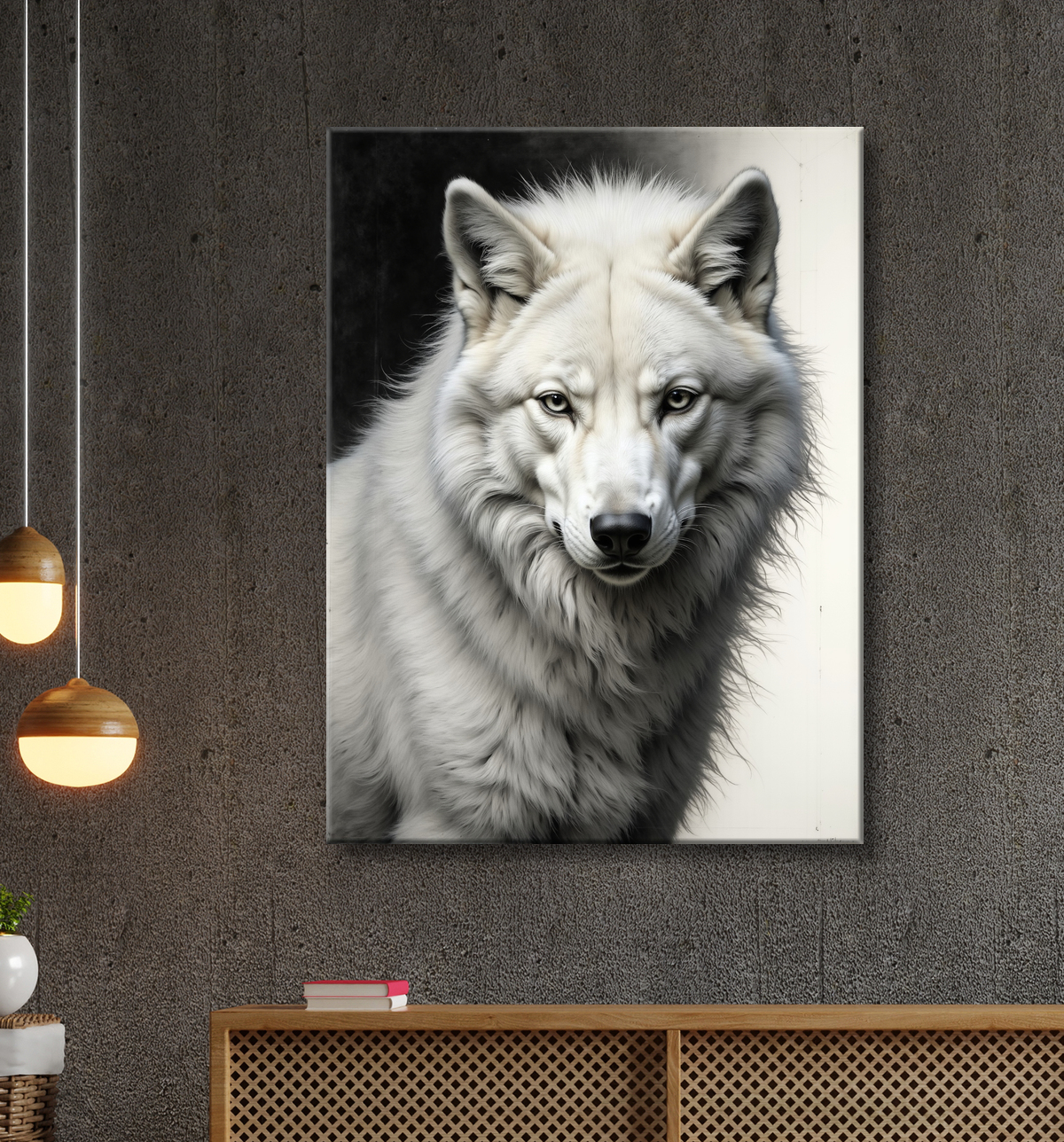 Tableau loup sur fond clair - Portrait photo artistique avec decor