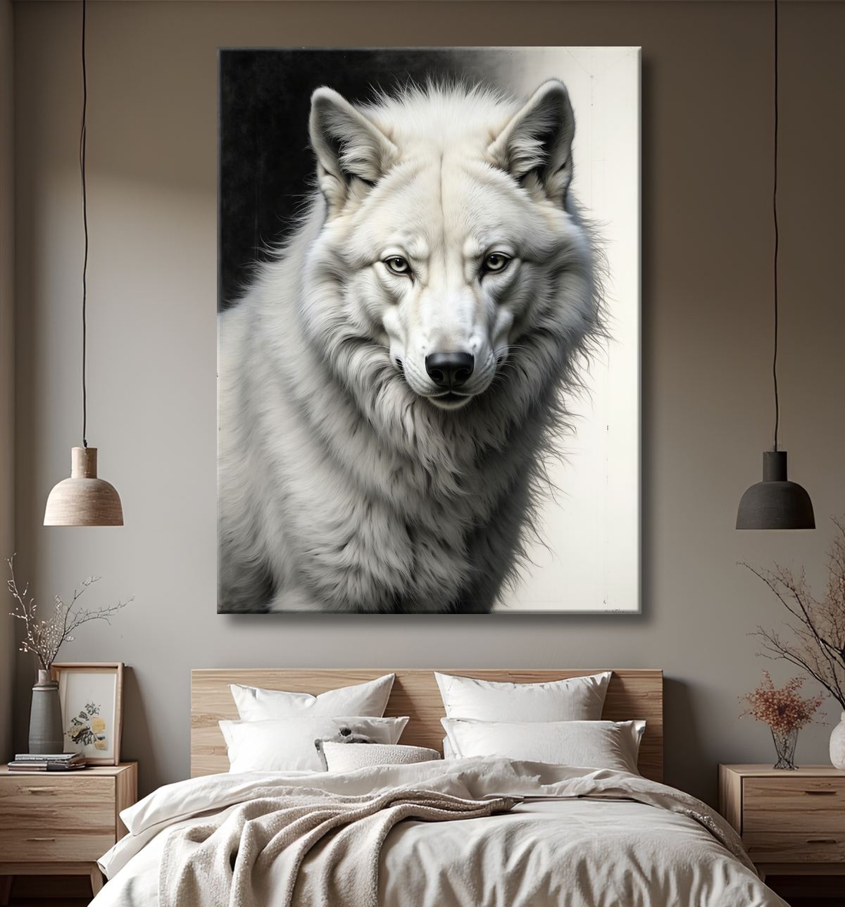 Tableau loup sur fond clair - Portrait photo artistique avec decor