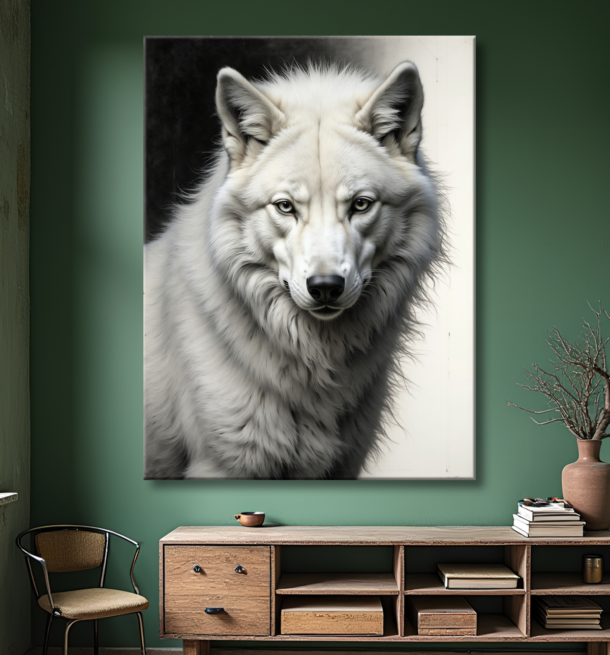 Tableau loup sur fond clair - Portrait photo artistique avec decor