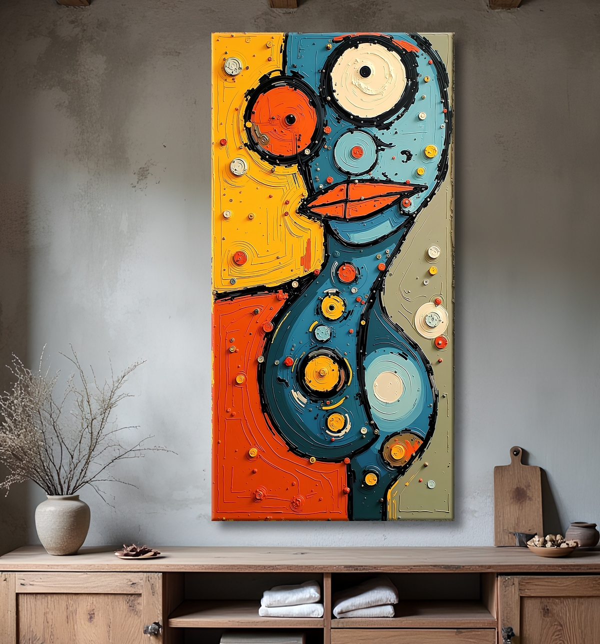 Tableau moderne : portrait inspiration cubiste avec decor