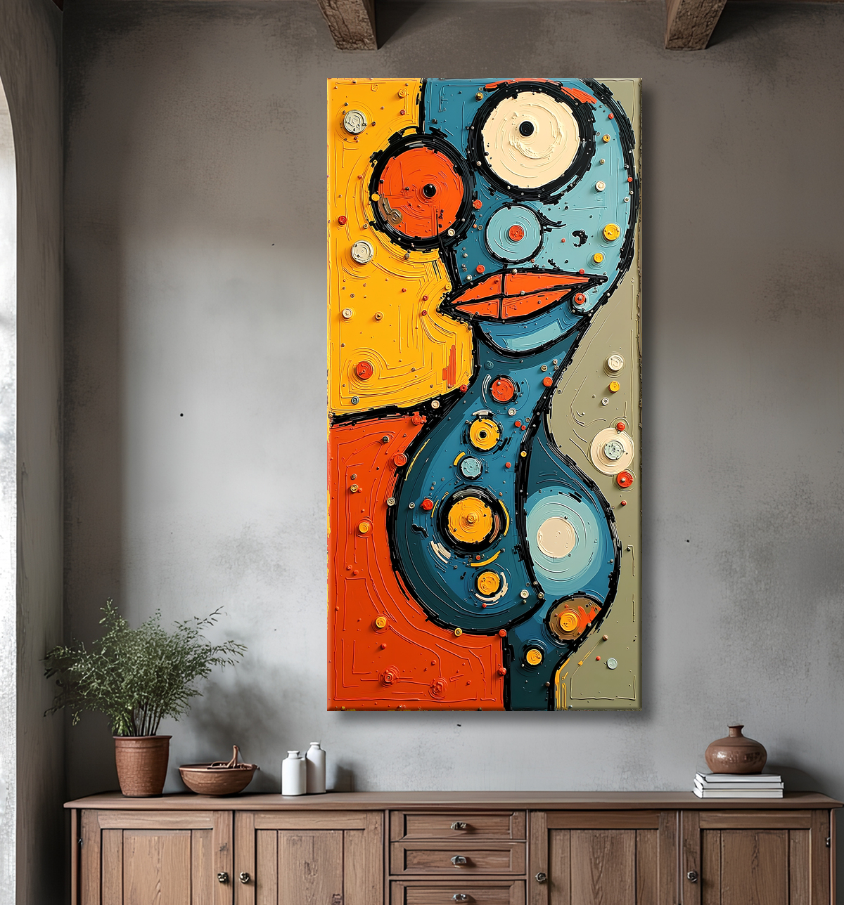 Tableau moderne : portrait inspiration cubiste avec decor