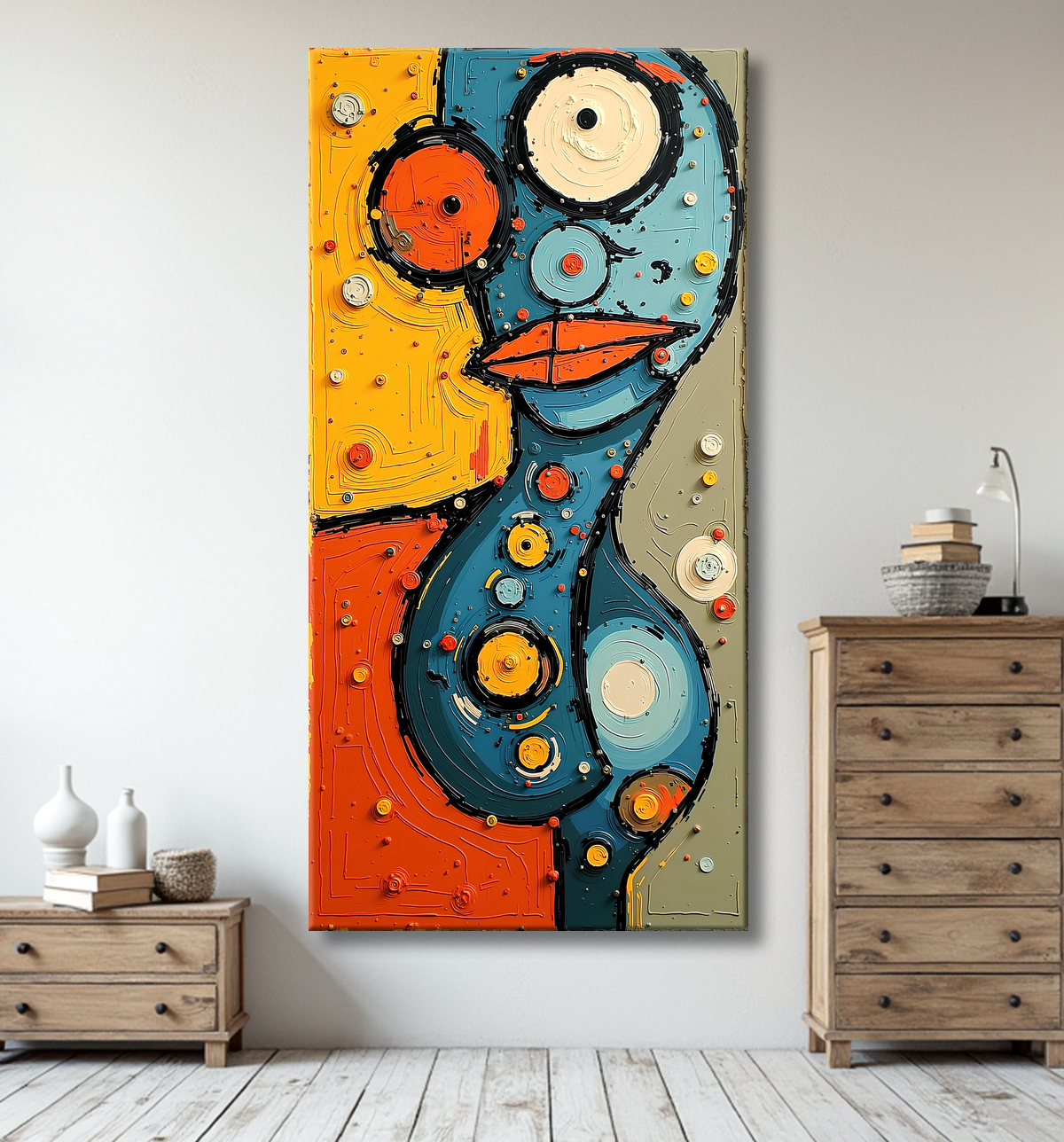 Tableau moderne : portrait inspiration cubiste avec decor
