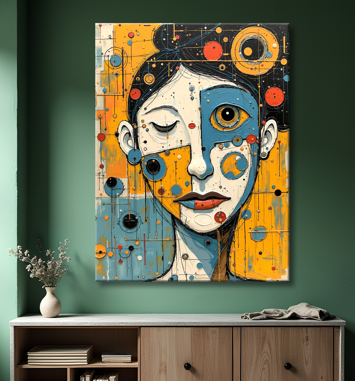 Tableau moderne : portrait inspiration cubiste avec decor