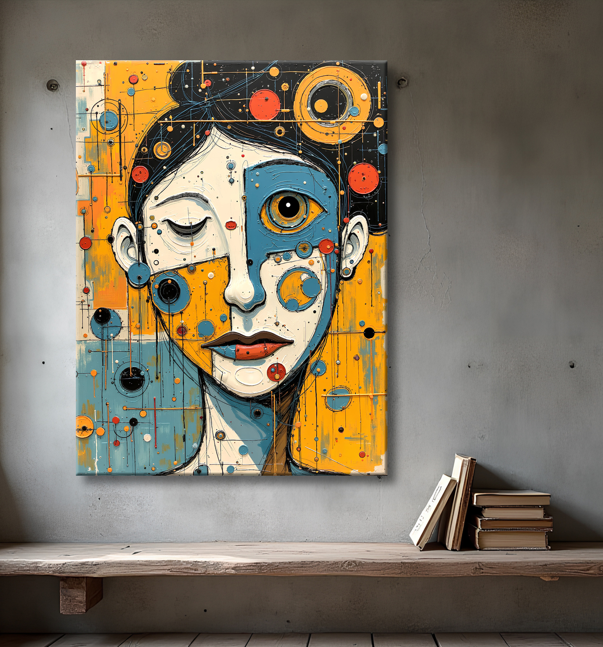 Tableau moderne : portrait inspiration cubiste avec decor