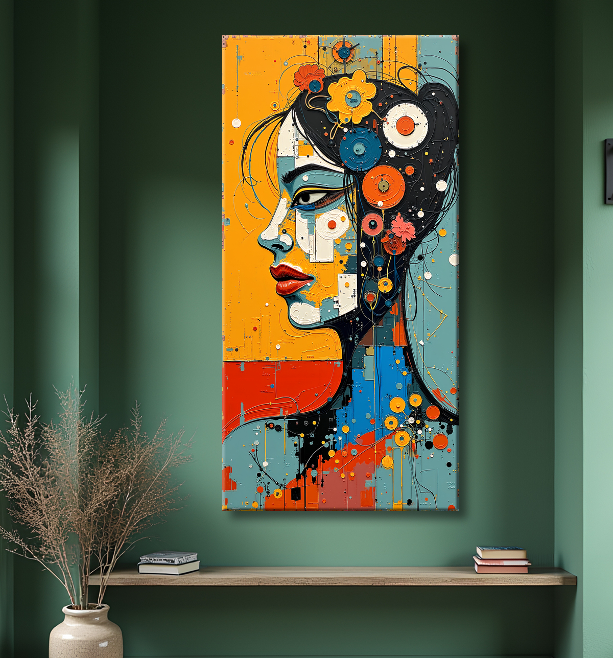 Tableau moderne : portrait inspiration cubiste avec decor