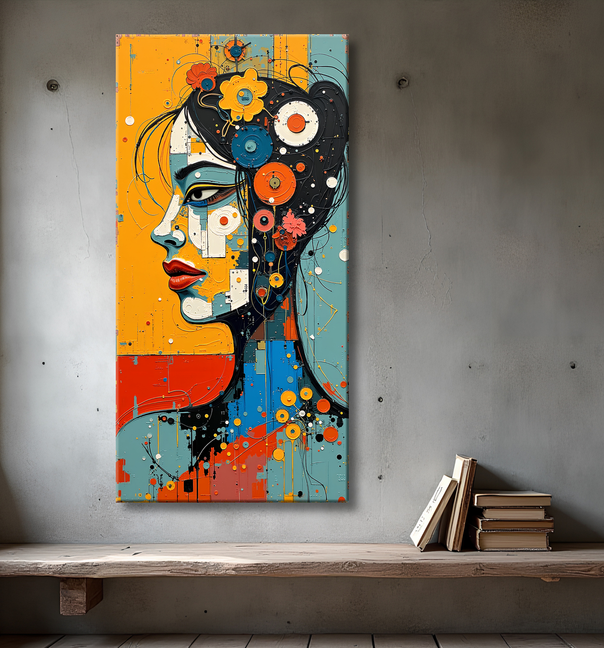 Tableau moderne : portrait inspiration cubiste avec decor