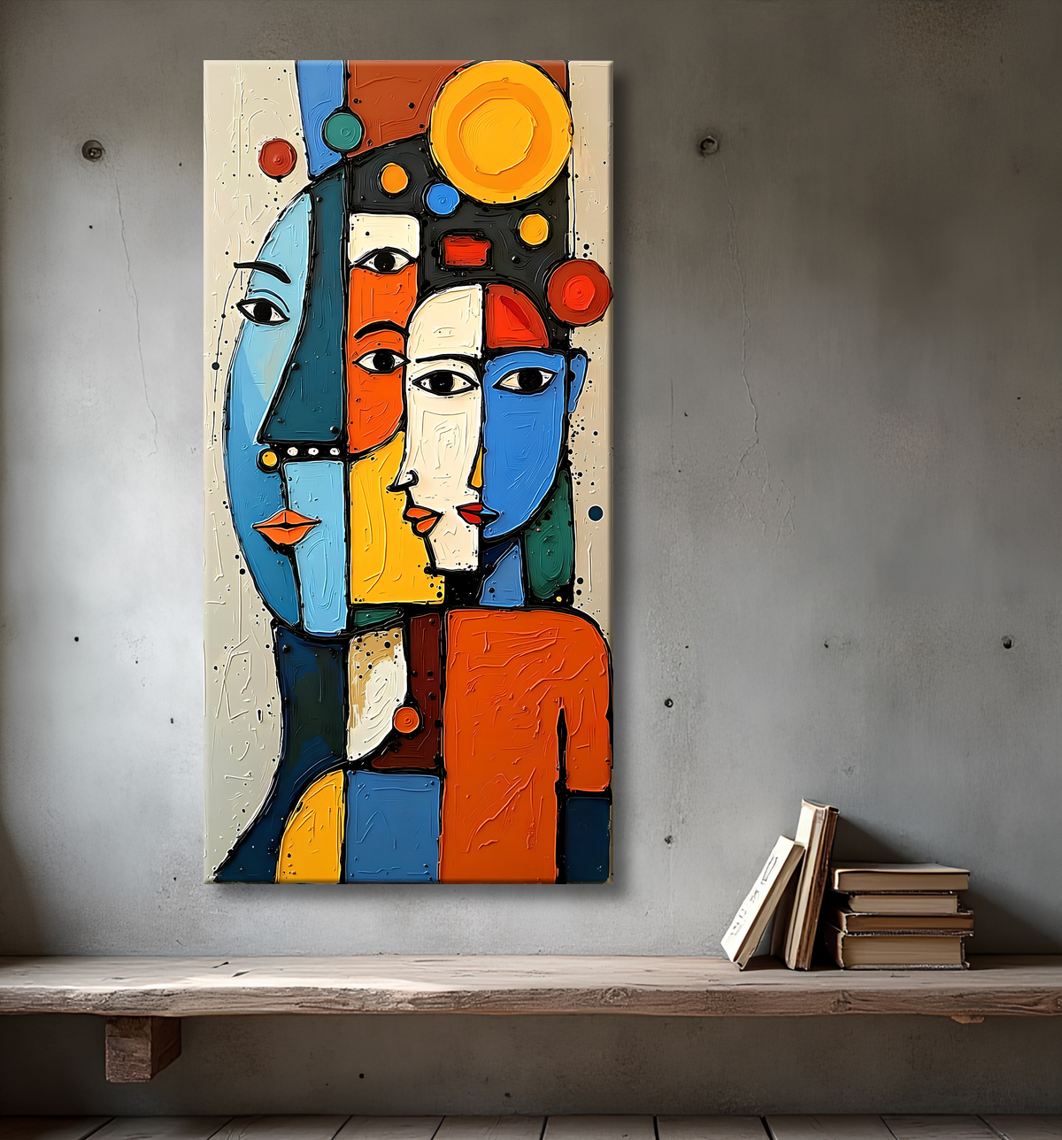 Tableau moderne : portrait inspiration cubiste avec decor