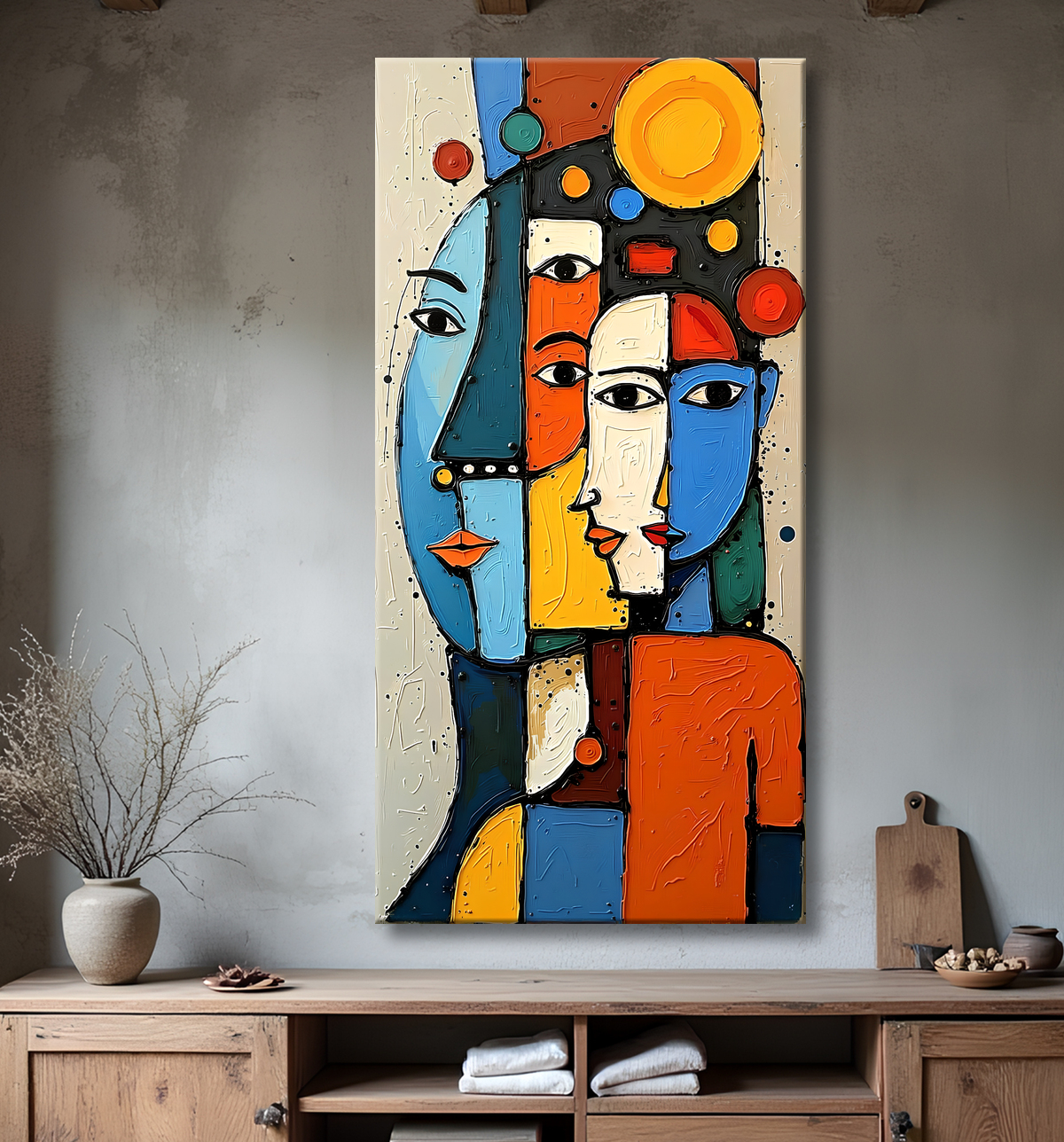 Tableau moderne : portrait inspiration cubiste avec decor