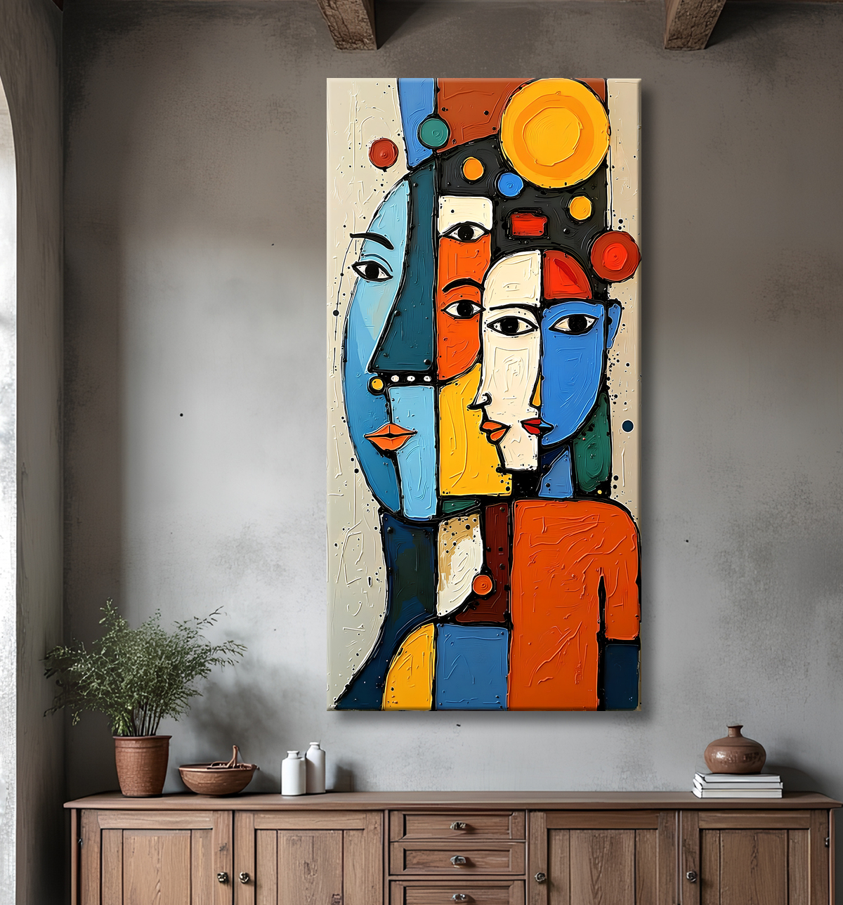 Tableau moderne : portrait inspiration cubiste avec decor