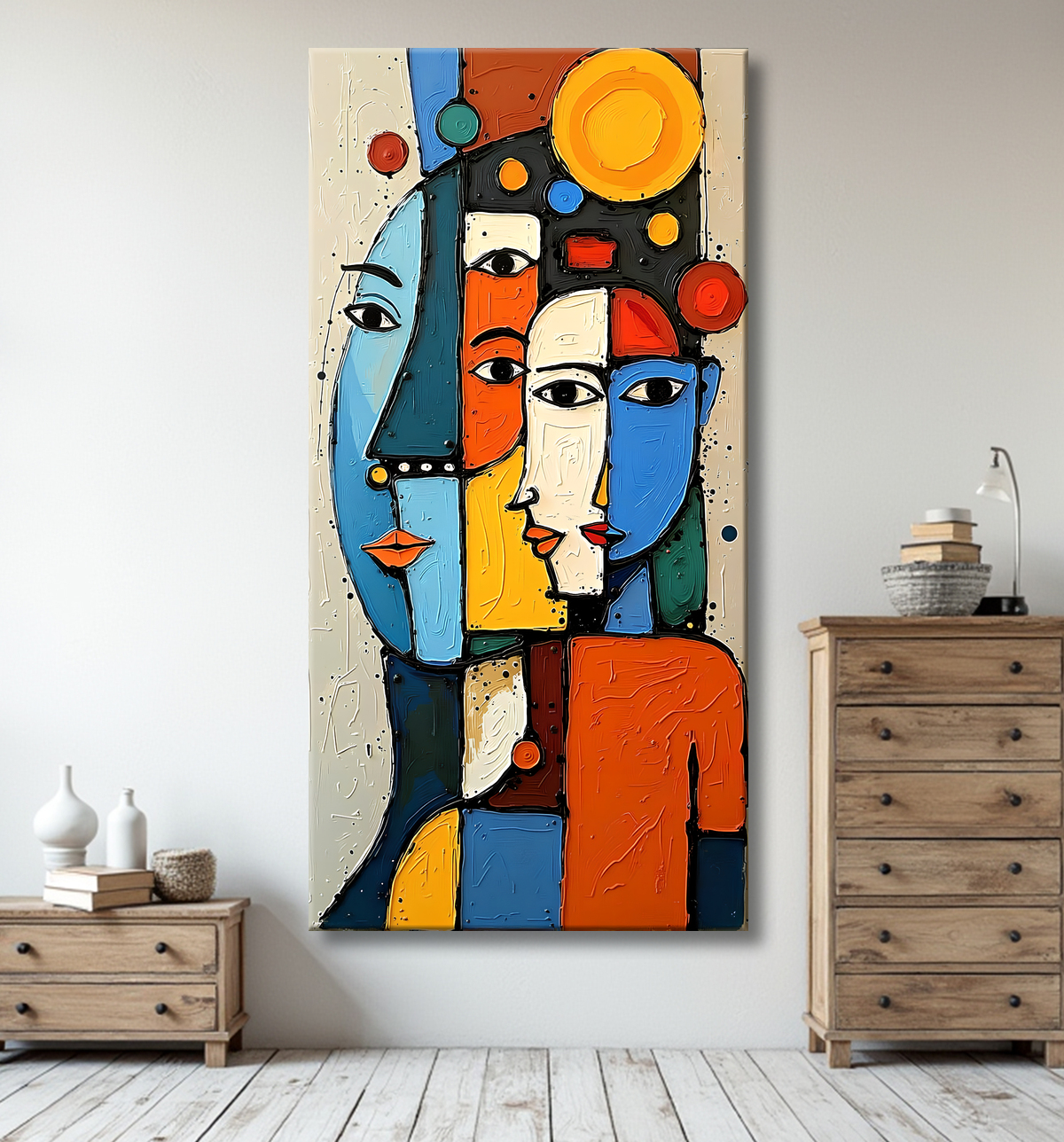 Tableau moderne : portrait inspiration cubiste avec decor