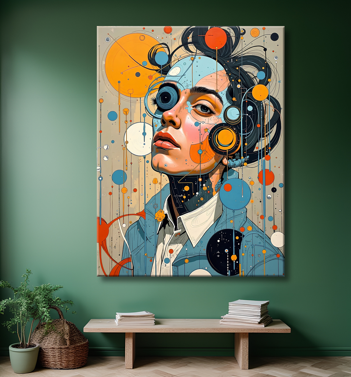 Tableau moderne : portrait inspiration cubiste avec decor