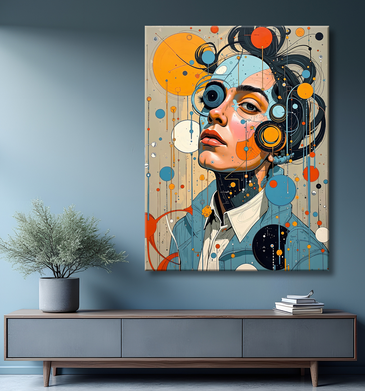 Tableau moderne : portrait inspiration cubiste avec decor