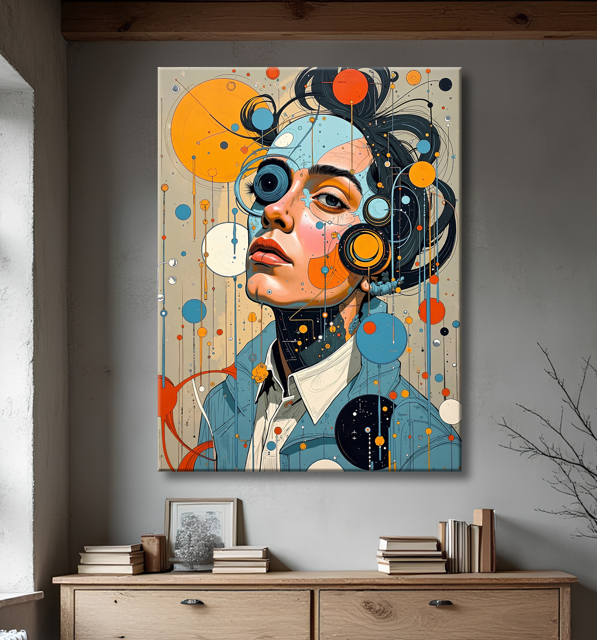 Tableau moderne : portrait inspiration cubiste avec decor