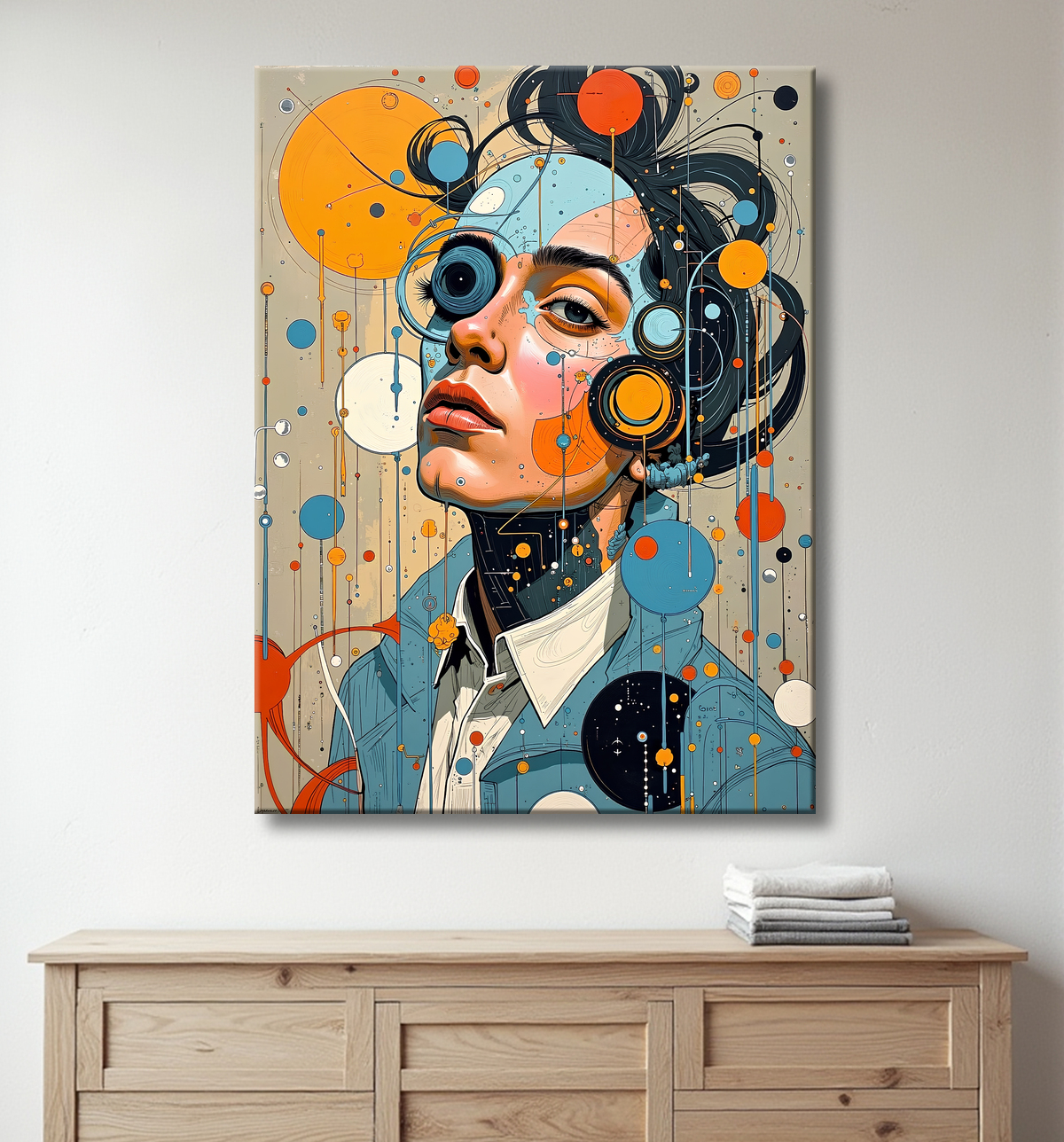 Tableau moderne : portrait inspiration cubiste avec decor