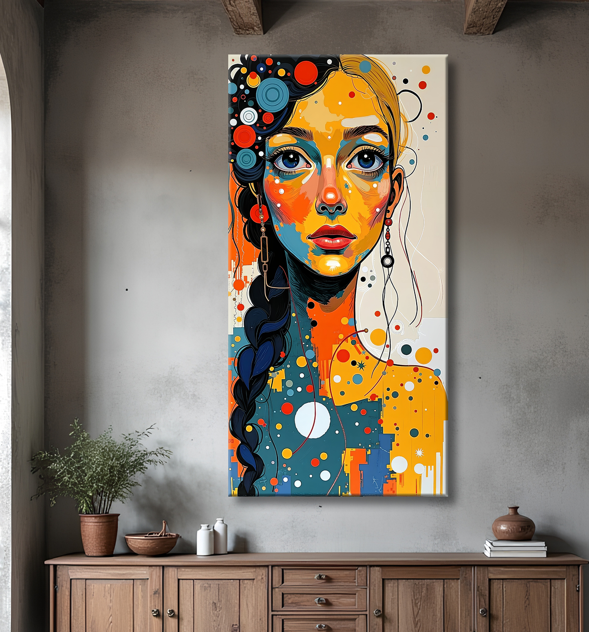 Tableau moderne : portrait inspiration cubiste avec decor