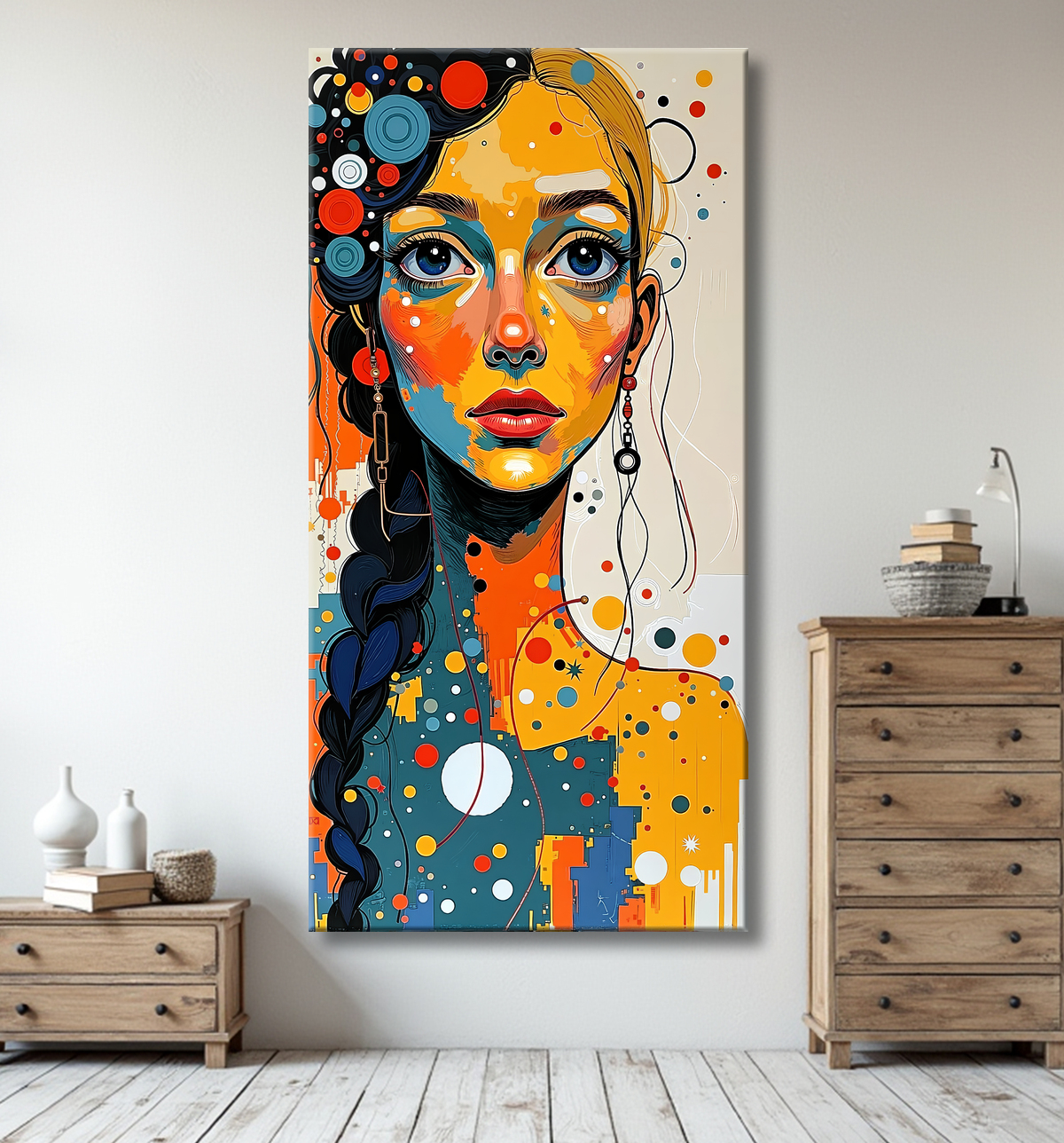 Tableau moderne : portrait inspiration cubiste avec decor