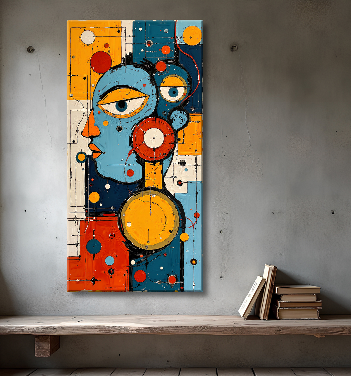 Tableau moderne : portrait inspiration cubiste avec decor