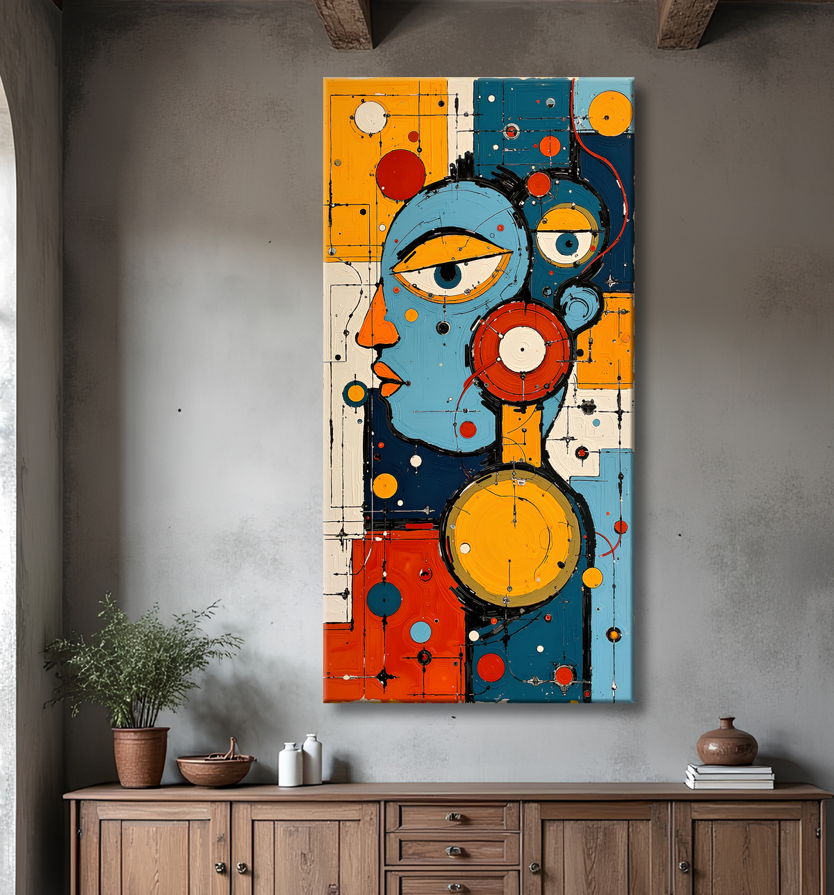 Tableau moderne : portrait inspiration cubiste avec decor
