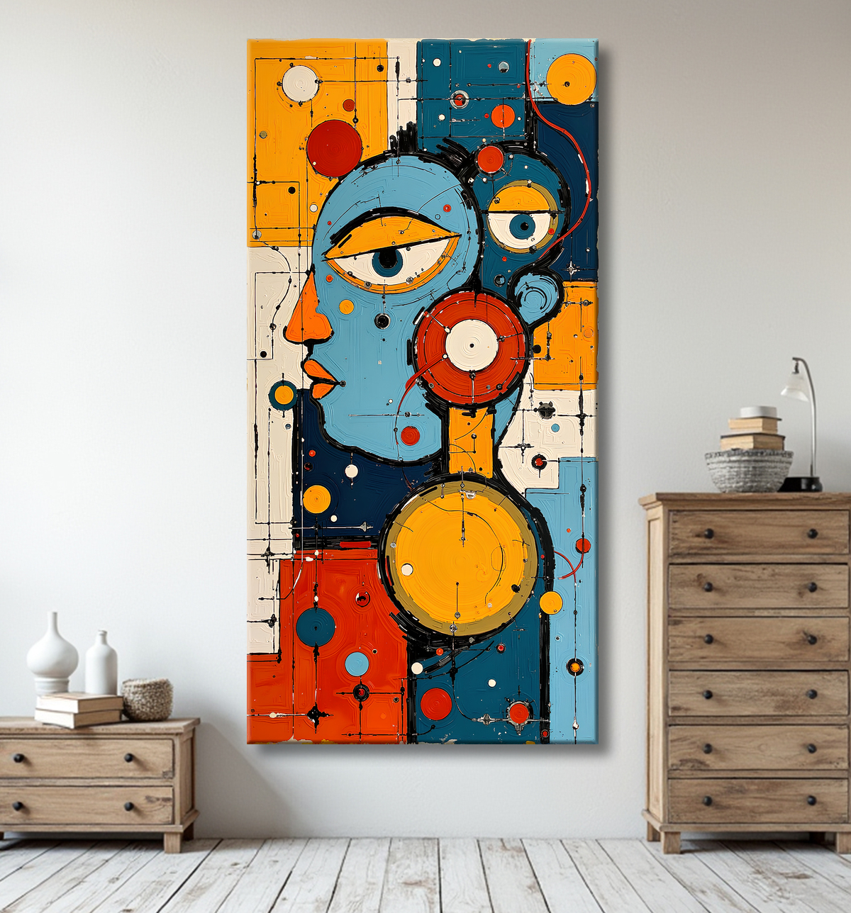 Tableau moderne : portrait inspiration cubiste avec decor
