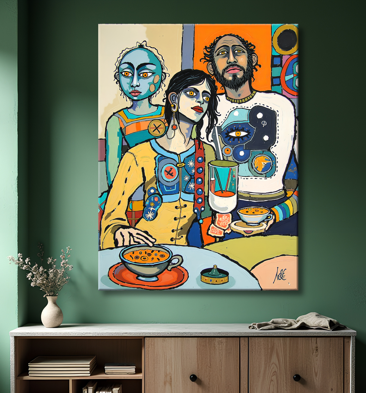 Tableau moderne : portrait inspiration cubiste avec decor