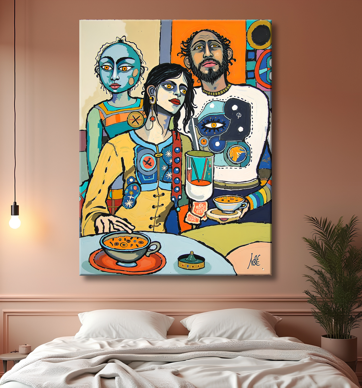 Tableau moderne : portrait inspiration cubiste avec decor