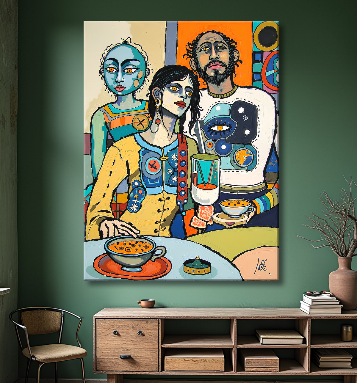 Tableau moderne : portrait inspiration cubiste avec decor