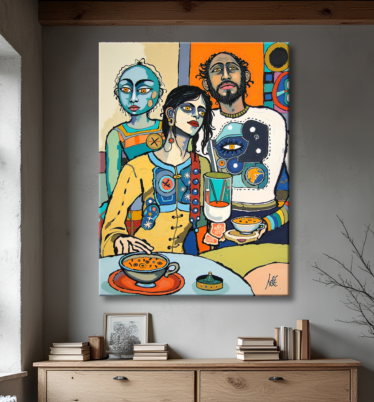 Tableau moderne : portrait inspiration cubiste avec decor