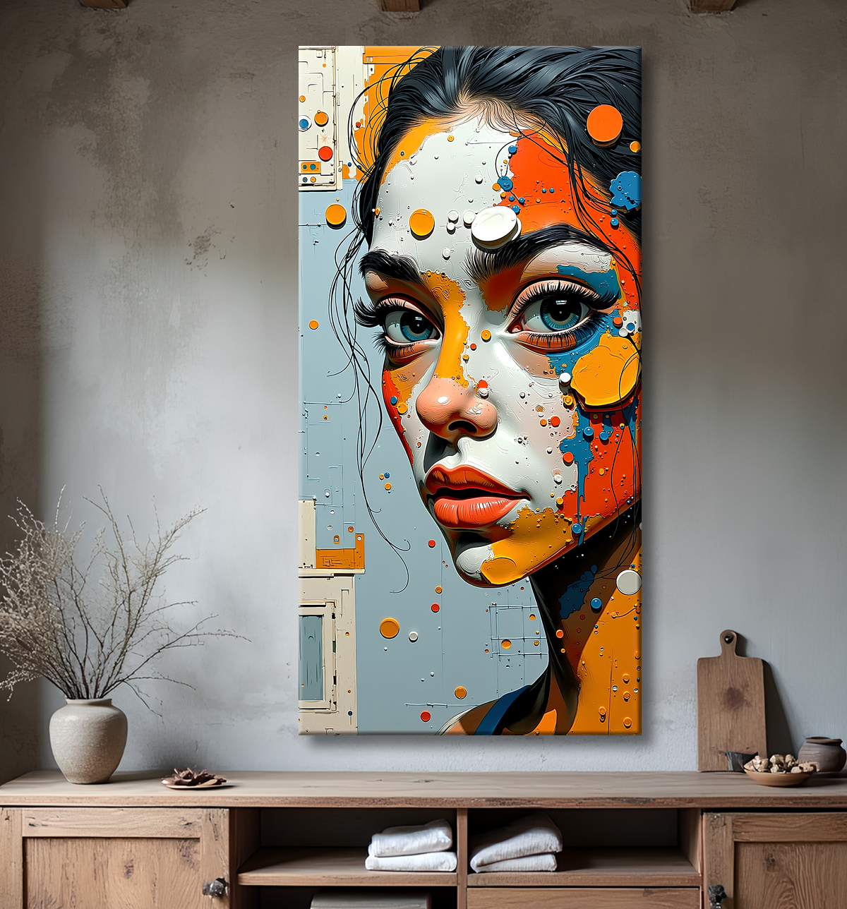 Tableau moderne : portrait inspiration cubiste avec decor