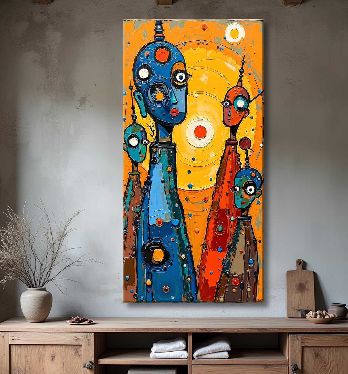 Tableau moderne : portrait inspiration cubiste avec decor