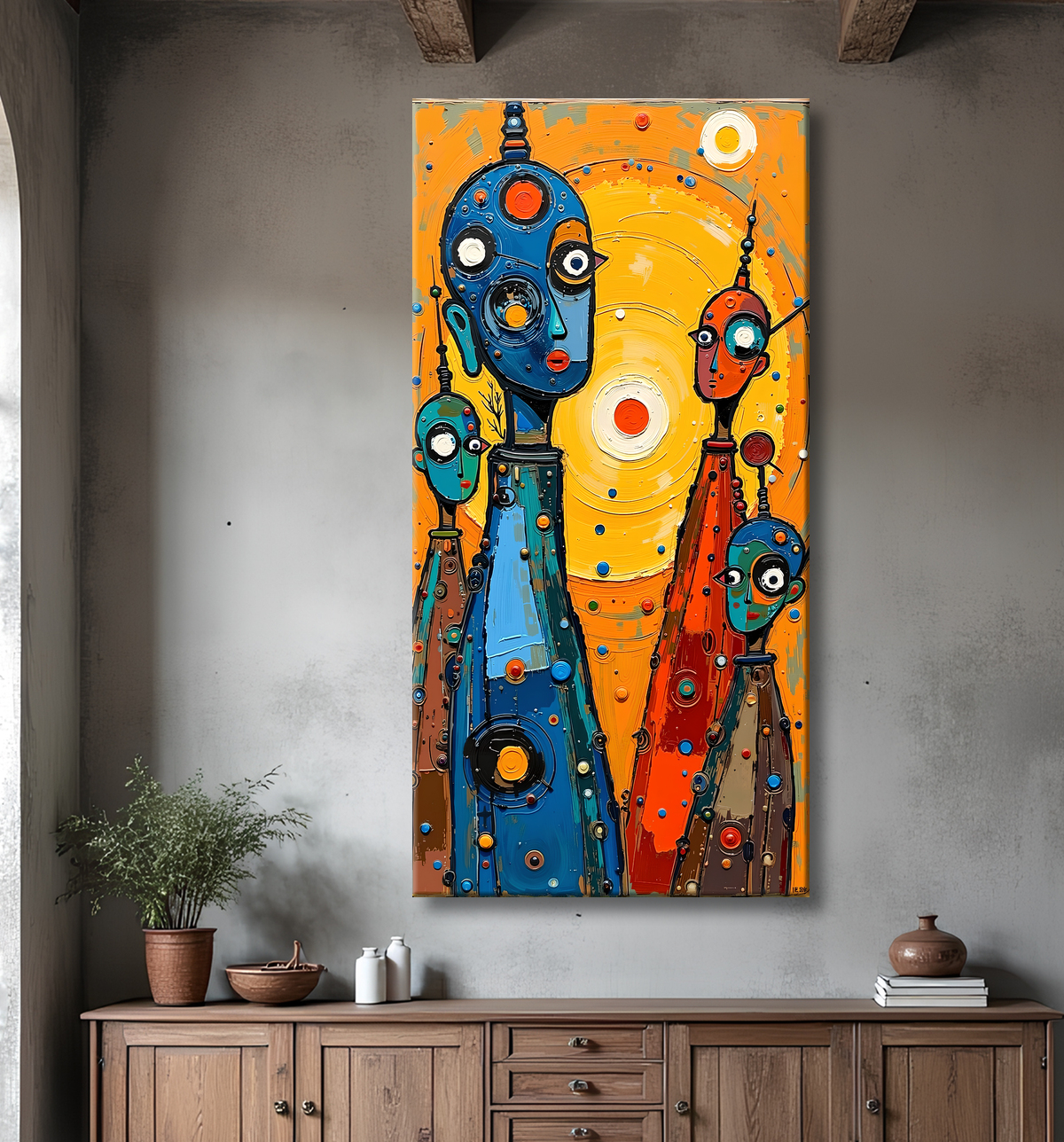 Tableau moderne : portrait inspiration cubiste avec decor