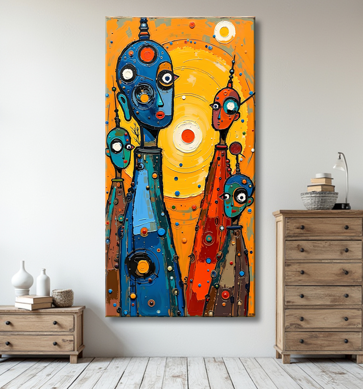 Tableau moderne : portrait inspiration cubiste avec decor