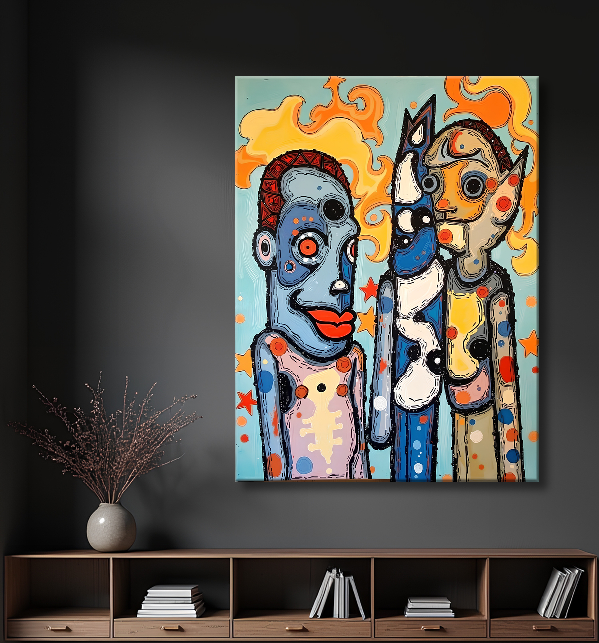 Tableau moderne : portrait inspiration cubiste avec decor