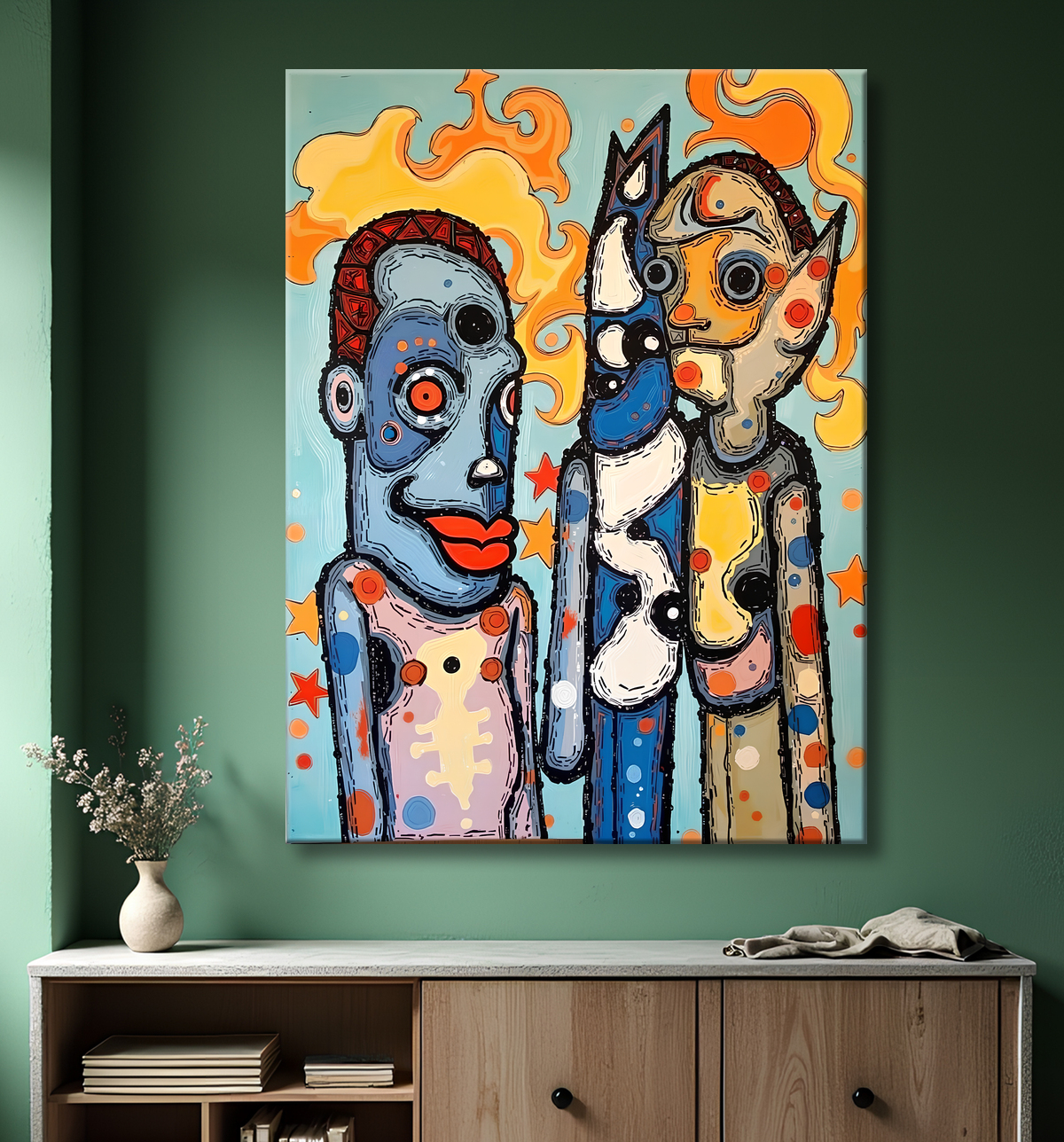 Tableau moderne : portrait inspiration cubiste avec decor