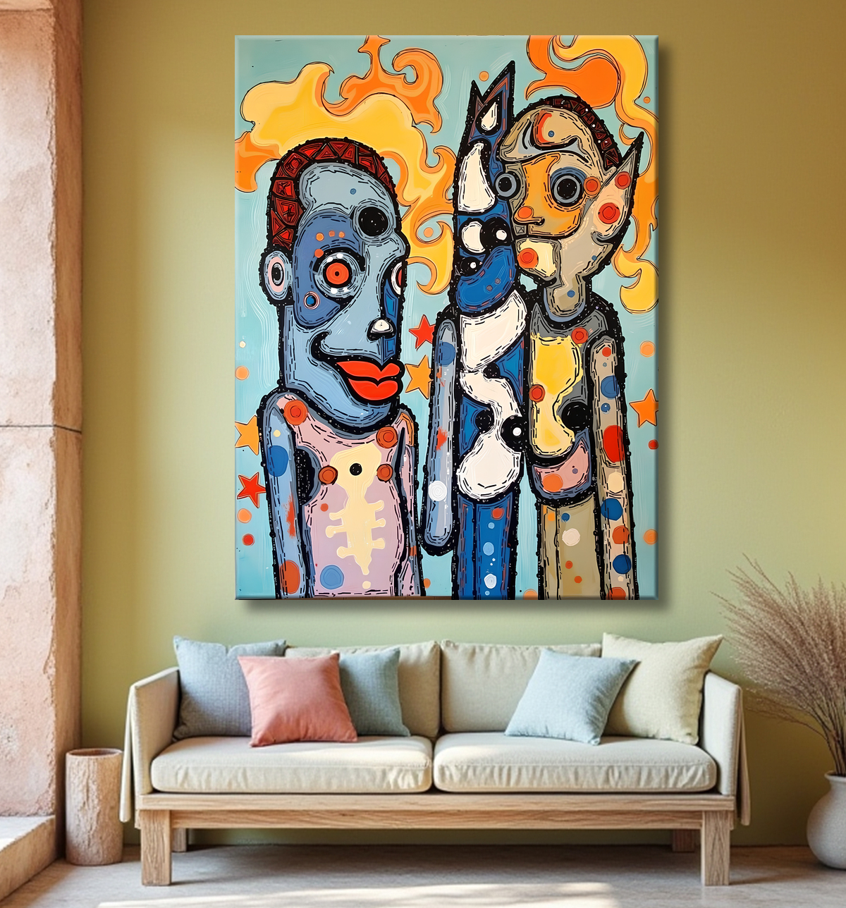 Tableau moderne : portrait inspiration cubiste avec decor